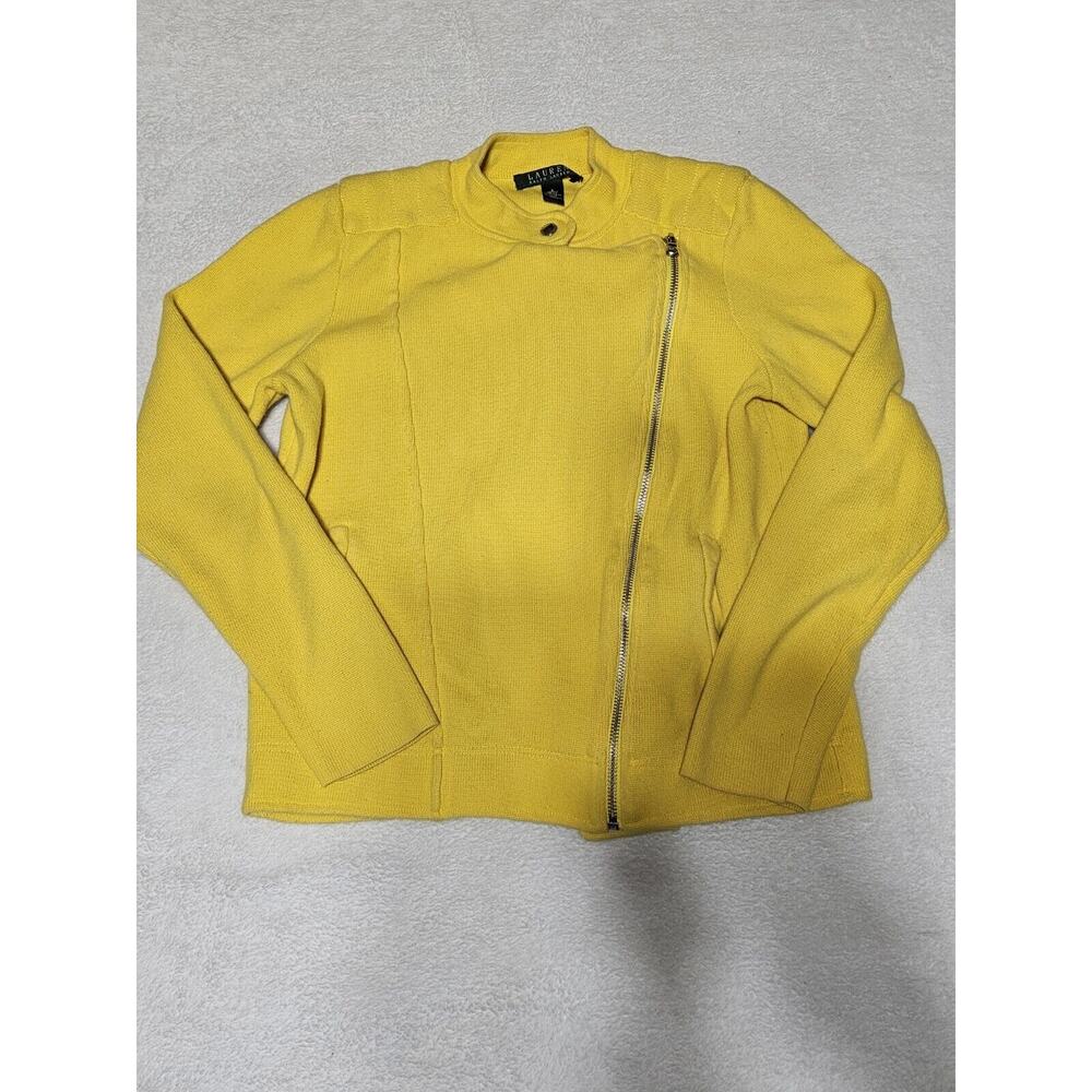 Lauren Ralph Lauren Yellow Knit Motorcycle Jacket, Small Zipper/ Button